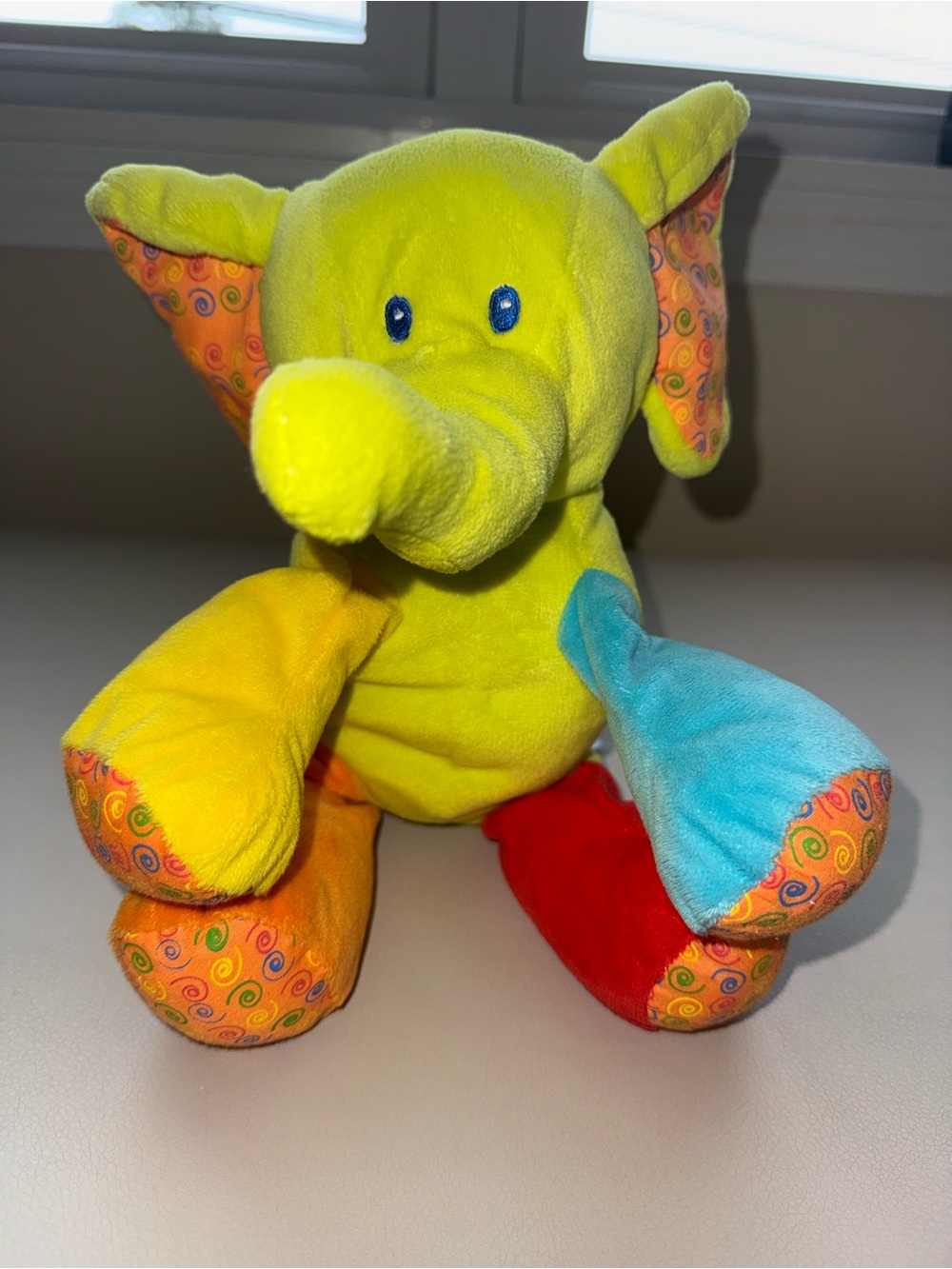 First Impressions Bright Yellow Multicolor Plush Elephant Toy